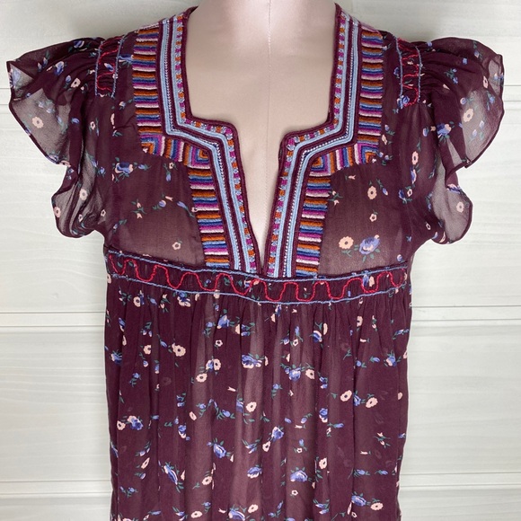 Ulla Johson Silk Floral Sheer Blouse Top Boho Bohemian Peasant Sz 4 - Picture 11 of 16